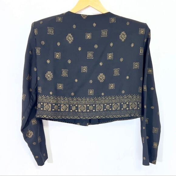 DAWN JOY Vintage Patterned Cropped Blouse Button Down shirt size S/M - Picture 2 of 6